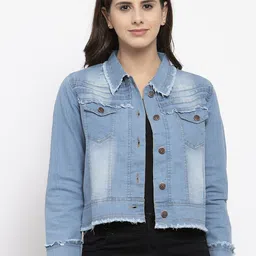VOXATI Women Blue Solid Denim Jacket-image-44