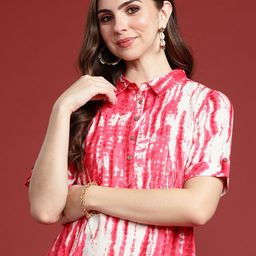 Anouk Women Leheriya Print Shirt Collar Indie Prints Cotton Kurta-image-34