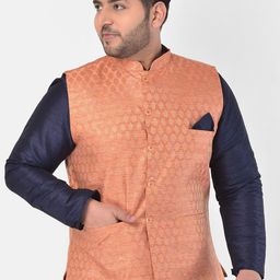 DEYANN PLUS Men Orange Woven-Design Nehru Jacket-31