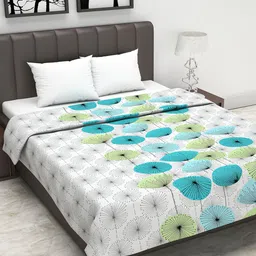 Divine Casa Off-White & Turquoise Blue Floral AC Room 110 GSM Double Bed Dohar-image-48