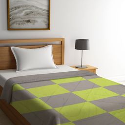 Featherlite Grey & Green Checked AC Room 150 GSM Single Bed Comforter-37