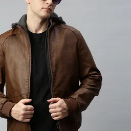 WROGN Men Brown Solid Bomber Jacket-image-87