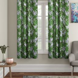 Cortina Green & White Set of 2 Floral Printed Window Curtains-17