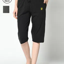 VIMAL JONNEY Women Black & Grey Set of 2 Lounge Shorts-image-94