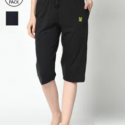 VIMAL JONNEY Women Pack of 2 Black & Navy Blue Lounge Shorts-image-92