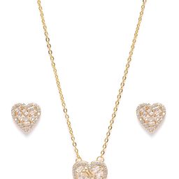Carlton London Gold-Plated CZ Heart Shaped Necklace With Earrings-image-10