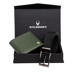 WildHorn Men Green RFID Protected Genuine Leather Wallet & Belt Accessory Gift Set-picture-37
