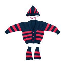 MeeMee Unisex Kids Navy Blue Striped Sweater With Beanie and Socks-image-54