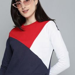 HERE&NOW Women Navy Blue Colourblocked Sweatshirt-picture-19