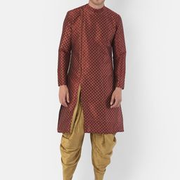 DEYANN Men Maroon Self Design Kurta with Patiala-42