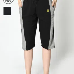 VIMAL JONNEY Women Black & Navy Blue 2 Lounge Shorts-image-47
