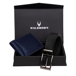 WildHorn Men Blue & Black RFID Protected Genuine Leather Accessory Gift Set-image-64