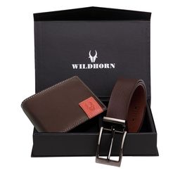 WildHorn Men Brown RFID Protected Genuine Leather Accessory Gift Set-image-81