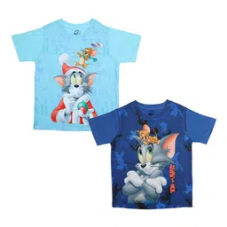 Tom & Jerry Boys Blue Set of 2 Tom & Jerry Printed Round Neck T-shirt-image-24