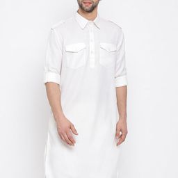 VASTRAMAY Men Off-White Solid Pathani Kurta-picture-19