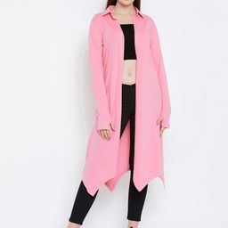 Hypernation Pink Solid Open Front Shrug-49