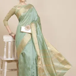 KALINI Green & Golden Solid Woven Design Saree-picture-52