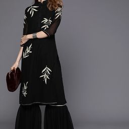 Inddus Women Black Embroidered Kurta with Sharara-52