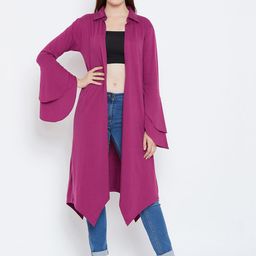 Hypernation Magenta Solid Longline Open Front Shrug-3