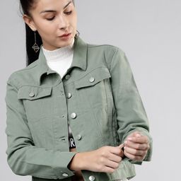 Tokyo Talkies Women Olive Green Solid Denim Jacket-picture-29