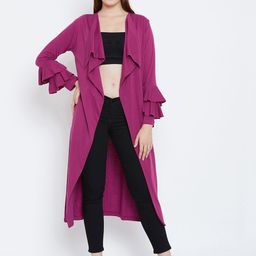 Hypernation Magenta Solid Open Front Longline Shrug-0