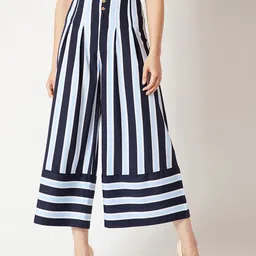Miss Chase Women Navy Blue Regular Fit Striped Culottes-image-56