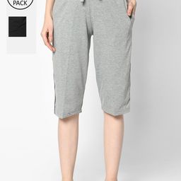 VIMAL JONNEY Women Grey Melange & Black Pack of 2 Lounge Shorts-7