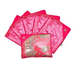 Kuber Industries Set Of 6 Pink & Transparent Solid Silk Single Packing Saree Cover Organizers-8