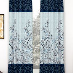 Story@home Blue & Grey 2 Pieces Floral Door Curtain-23