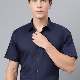 Hancock Men Navy Blue Slim Fit Solid Formal Shirt-picture-29