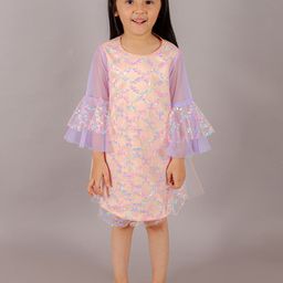 LIL DRAMA Sequinned Bell Sleeves A-Line Dress-image-81