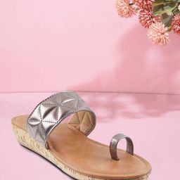 Metro Women Grey & Tan One Toe Wedge Sandal-46