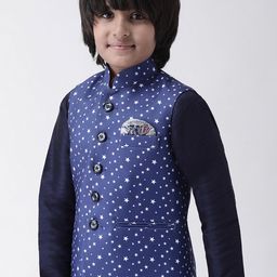 Hangup Boys Blue & White Printed Woven Nehru Jacket-picture-49