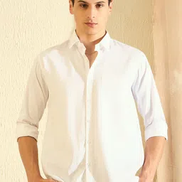 DENNISON Men White Comfort Fit Solid Formal Shirt-image-10
