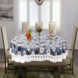 CASA-NEST GREY & White Floral 4-Seater Table Cover-47