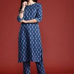 Indo Era Ethnic Motifs Printed Pure Cotton Kurta with Trousers-picture-41