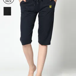 VIMAL JONNEY Women Navy Blue & Black Set of 2 Lounge Shorts-image-36