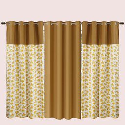 Dekor World Yellow Set of 3 Floral Window Curtain-image-12