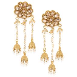 ANIKAS CREATION Gold-Plated Floral Drop Earrings-image-14