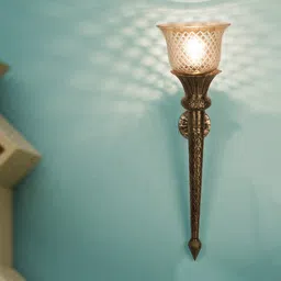 Fos Lighting Gold-Toned Hand Carved Conical Mashal Torchiere Wallchiere with Shade-image-57
