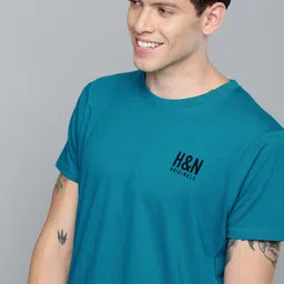 HERE&NOW Men Teal Blue Solid Round Neck T-shirt-picture-13