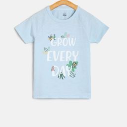 MINI KLUB Boys Blue Printed Round Neck Pure Cotton T-shirt-image-51