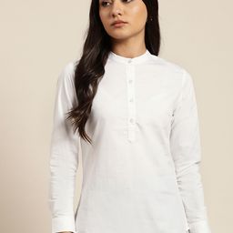 Hancock White Mandarin Collar Shirt Style Cotton Top-picture-48