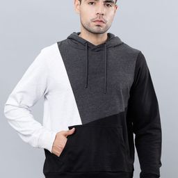 HIGHLANDER Men Grey & Black Colourblocked Hooded Sweatshirt-image-71