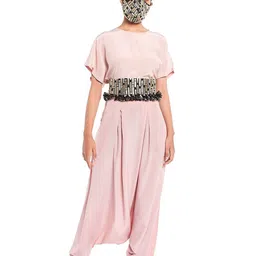 PS PRET BY PAYAL SINGHAL Women Pink Silk Top & Dhoti Pants With Mask & Belt-image-49