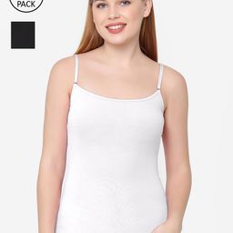 Soie Women Pack of 2 White & Black Solid Non-Padded Camisoles-21