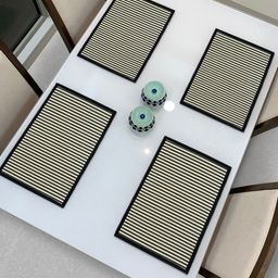 HOKIPO Set Of 4 Black & Beige Striped Heat Resistant Wooden Table Placemats-6