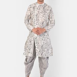 DEYANN Men Off-White & Silver-Toned Printed Kurta with Patiala-10