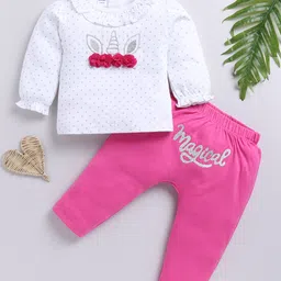 Moms Love Girls Pure Cotton Printed Top with Trousers-image-6