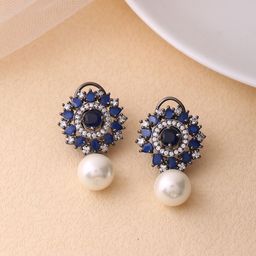 Shoshaa Blue & Silver-Plated Classic Drop Earrings-image-21